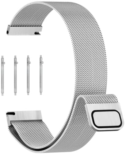 ANDOFUZH Edelstahl Mesh Uhrenarmband, 14mm 16mm 18mm 20mm 22mm 24mm Magnetverschluss Smartwatch Schnellverschluss Metall Ersatz Armband für Damen Herren Watch Uhren Ersatzband (Silber, 18mm)