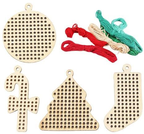 Holzchip-Anhänger für Weihnachtsbaum, Weihnachtsstickerei-Anhänger, Weihnachtsbaum Nähen Stickerei Ornament, Klassische Weihnachtsdekoration in schöner Form zum Basteln für Kaminsims, Baum, Wand,