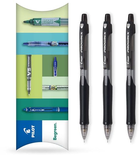 PILOT Progrex Mechanical Pencil - BeGreen Range - 71% Recycled - Black Barrel - 0.7mm Nib - Pack of 3 in Pillow Packaging