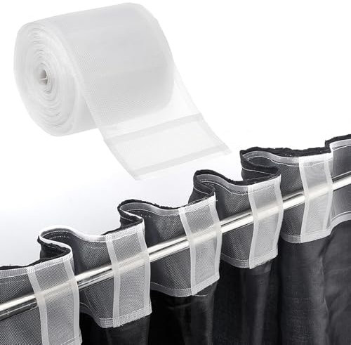 XoeLLe 10M Curtain Tape, Curtain Accessories, White Nylon Drapery Header Tape Transparent Detachable Rod Loop for Installing Fixing, (3,9Inch x 32,8Foot/10cm x 10m)