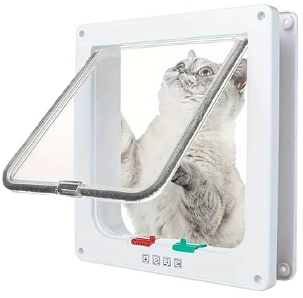 Cat Door for Windows, Pet Doors and Sliding Door, Safety Pet Door with 4 Way Lock, Weatherproof Cat Flap for Thin Door and Wall (21cm x 19.5cm Flap) Two-Way Entry and Exit Cat Door Dog Flap-L