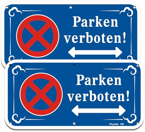 Phyabe Parken Verboten Schilder 2 Stück, 30x15cm, Aluminium | Parkverbotsschild, wetterfest, rostfrei, UV-beständig, mit vorgebohrten Löchern, Gewerbe & Privatbereich