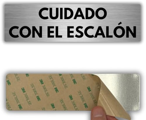 LEIASA | Señal Cuidado con el Escalón - 5x18 cm - Grosor 0.8 mm - Aluminio - Rótulo Advertencia Escalón - Signo Atención Desnivel - Cartel 3M - Precaución Escalón