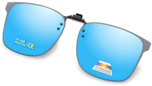 Epavouos polariserade Clip-On solglasögon UV400 anti-bländande glas laser kant design unisex, blå, 47mm*62mm