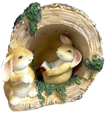 HH Home Hut Solar Powered Rabbit Family Light Up – Garden Ornament with Solar Light, Outdoor/Indoor Use, Automatically Lights at Dusk, 19cm x 18cm