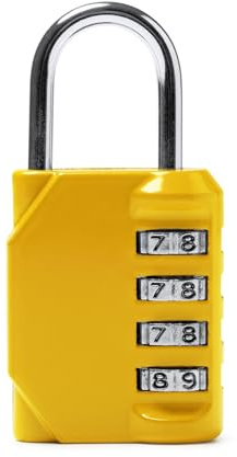Candado con combinación de 4 dígitos. Cuerpo y asa de acero inoxidable para Gimnasio, Armario, Maleta de Fácil de uso y reseteo (Amarillo)
