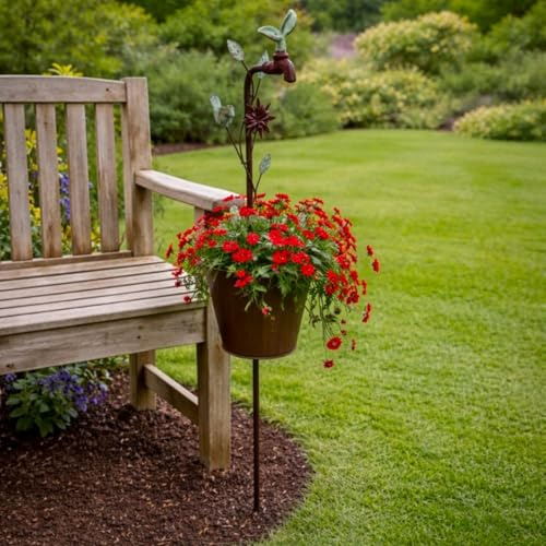 Gartenstecker Wasserhahn im Vintage Look mit Blumentopf aus Metall zum Bepflanzen - Gartendeko - 112 cm groß - Beetstecker zur Dekoration im Garten oder auf der Terrasse