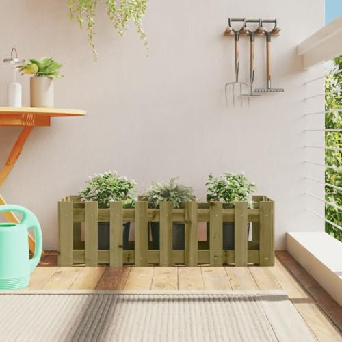 Xichuzi Hochbeet Lattenzaun-Design 100x30x30 cm Kiefernholz Imprägniert, Palettenrahmen, Hochteich, Gemüsebeet, Kräuterregal Balkon, Blumenbeet, Kräuterspirale, Tomatenbeet, Pflanzhochbeet - 832476