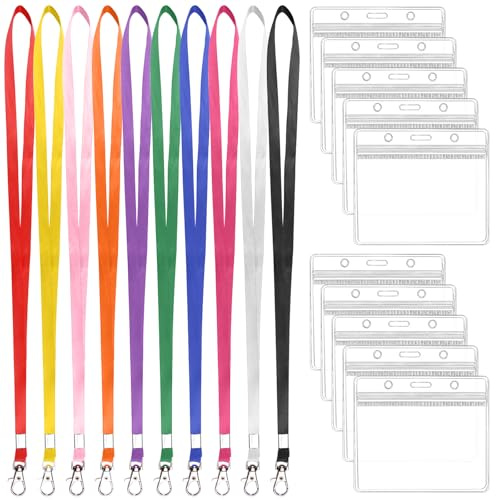 10 uppsättningar ID-kortfodral med band, horisontell ID-korthållare