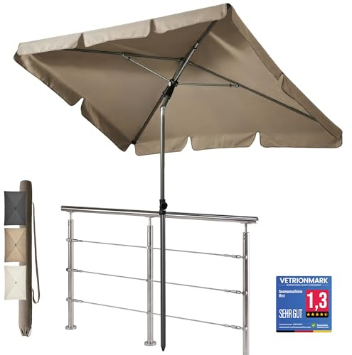 4smile Sonnenschirm Balkon SunnyShade, 200 x 125 cm, Taupe - UPF 50+ Sonnenschirm rechteckig als Sonnenschutz Balkon - Balkon-Schirm mit Sonnenschirmhülle