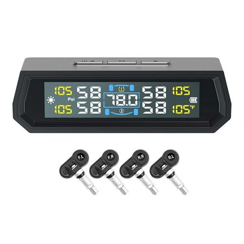 Reifendruckkontrollsystem, solarbetriebenes TPMS-Reifendruckkontrollsystem mit 4 Reifensensoren, Alarmmodi, LCD-Display für Anhänger, LKW