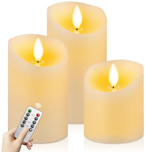 CNMTCCO Flameless LED Candle Set with Remote – 3pcs (10/12.5/15cm, Ø7.5cm) – Real Wax Flickering Candles – Battery Operated for Christmas, Wedding, Party & Home Decor