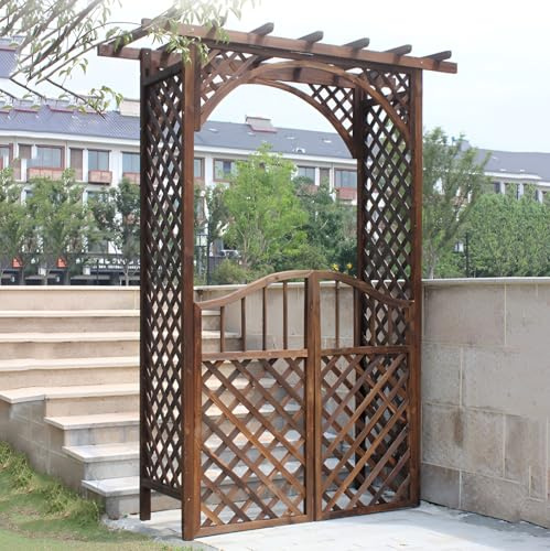 Gartenbogen aus Holz mit Tür, stabile Pergola-Laube, einfach zu montieren, perfekt für Kletterpflanzen und Rosen, Outdoor-Dekoration für Hinterhof und Garten.