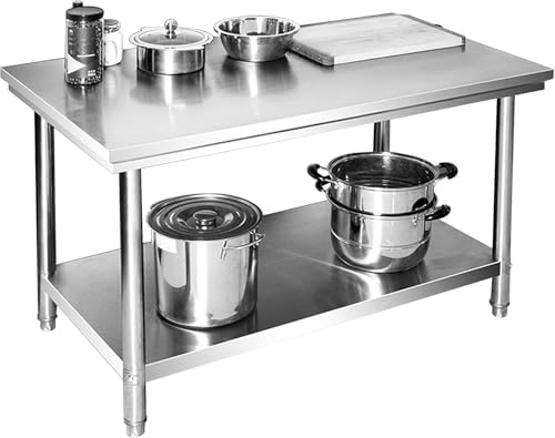 Commercial Kitchen Work Table Stainless Steel Prep Worktable Heavy Duty Table With Undershelf And Adjustable Feet For Kitchen Restaurant, 90x60x80cm