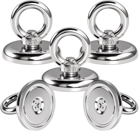 5 Unidades Imanes Neodimio Potentes de 32 kg Fuerza,Muy Fuerte con Perno de Ojo Apto para Exteriores Familia 32mm Iman Imanes Fuertes,Tracción Imán Redondo con Argolla para Casa, Taller, Estanque