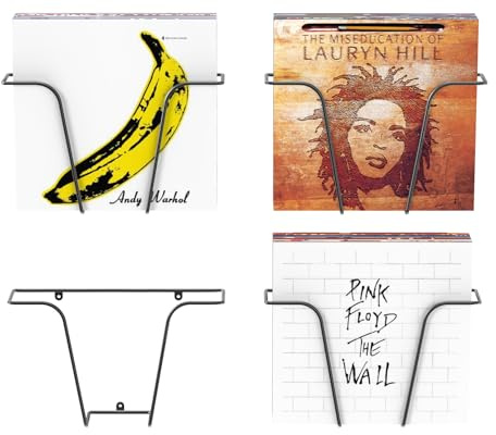 PAPAGIFTREE Vinyl Wall Mount Modern T Shape, Metal Wire Vinyl Holder Wall, Hanging Record Holder Set of 4, Record Display and Shelf Hanging, Shelf Storage Mount for Records, Album Storage