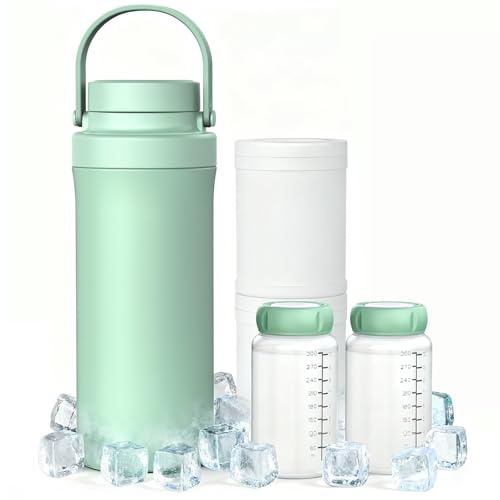 Tragbarer Muttermilchkühler, Größerem Fassungsvermögen Milchkühlerflasche für Muttermilch, Muttermilchkühler 360°-Kühlung für 24 Stunden, Baby-Fütterungszubehör mit 2 Muttermilch-Aufbewahrungsflaschen