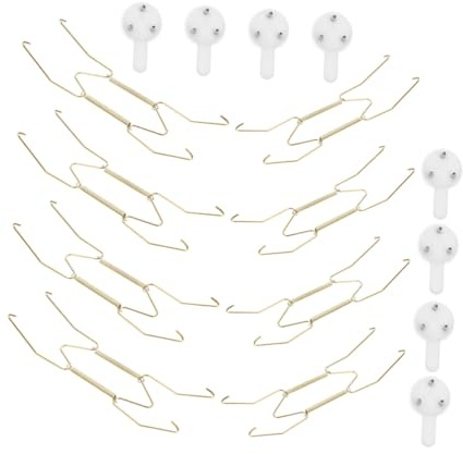 Cabilock 8 Stück Unsichtbare Metall Federhaken Tellerhalter Wandmontage Stabile Pan Hängeregal Küchenutensilien Halter Dekorativer Plattenaufhänger für Zuhause Büro und Geschäft