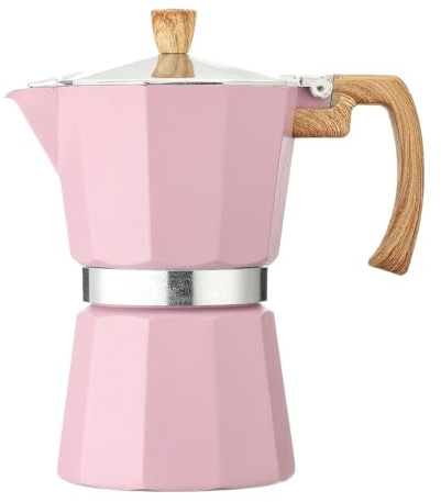 Espresso Maker Pot 150ml/300ml Vintage Aluminum Moka Pot Household Wood Pattern Handle Brewing Coffee Pot Home(150ml,pink)