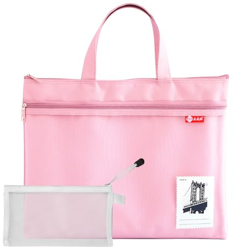 A4 Document Bag, 2 Pcs Mesh Document Bag with Handle Waterproof A4 Mesh File Zip Bag Double-Layer File Bags for Student Office Supplies (Pink)