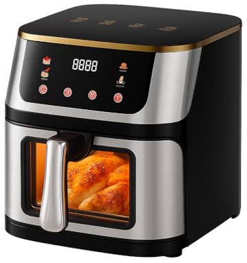 Friggitrice ad Aria 10L Extra Large con Cestello in Vetro – 1400W, Display Touch Digitale, Programmi Preimpostati e Personalizzabili, Cottura Sana Senza Olio, Rivestimento Antiaderente 220-240V 50Hz