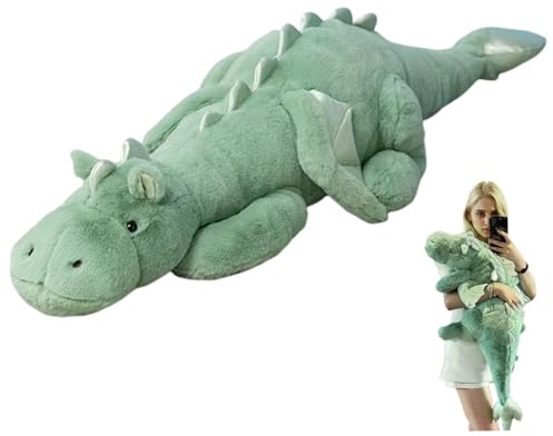 Grtheenumb Riesiges Stofftier, Drache-Stofftier, 43-Zoll-niedlicher Cartoon-Drachen-Plüsch mit Flügel, weicher, bequemer Riese für Kinder, Jungen, Mädchen, Schlafzimmerdekoration, Grün