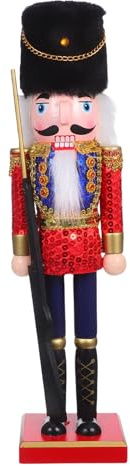 Artibetter Cascanueces de Madera Rojo Decoración Navideña Soldado Clásico con Lentejuelas para Mesa Estantes y Escritorio Festivo