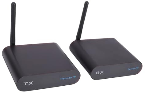Asixxsix Transmisor y Receptor AV, envía de y Video inalámbrico 2.4GHz con 8 Canales, Alcance de 300M, Pantalla Digital, transmisor y Receptor de y Video (Enchufe de la UE)