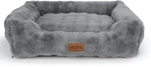 Nobleza Cama Perro Pequeño de Felpa Suave, Acolchado Reforzado, Cálida para Invierno, Cama para Perros con Fondo Antideslizante, Desmontable y Lavable, 55x45x20cm, Gris