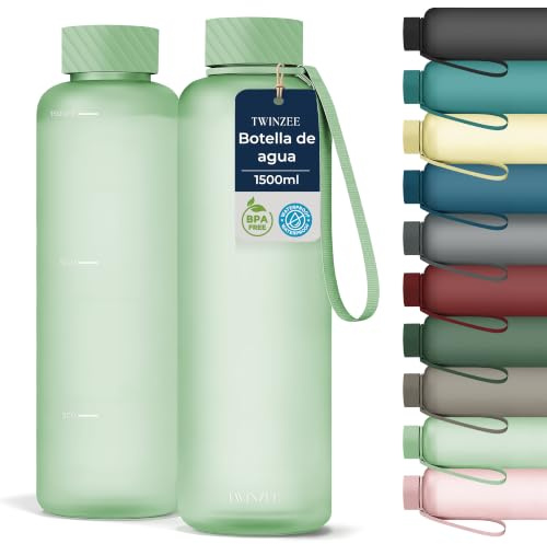 Twinzee Botella Tritán 1,5 L Sin BPA Antifugas Verde Claro | Ideal para deporte, oficina y escuela · Reutilizable · Resistente · Fácil de limpiar · Uso diario
