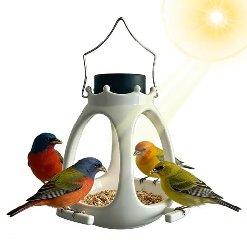 para Pájaros con Luz Solar para Exteriores | Dispositivo De Alimentación Salvaje E Impermeable - Herramientas Decorativas para Alimentar Aves Silvestres - para Carboneros, Gorriones, Jilgueros, Patios