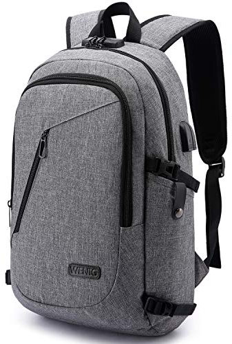 WENIG Anti-Theft Backpack,Business Laptop Backpack with USB Charging Port and Earphone Port with Lock Slim Water Resistant Bag Daypack Fits 15.6 Inch Computer Notebook Rucksack for Work, College