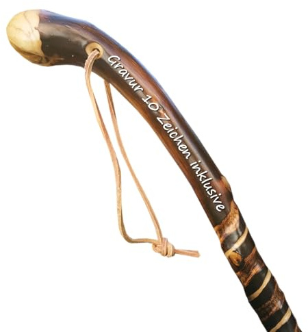 Holz Wanderstock mit Doppelspirale und Sternzeichen-Symbolen-Optional, Länge 98-150 cm - Personalisierte Gravur bis zu 10 Zeichen im Preis enthalten