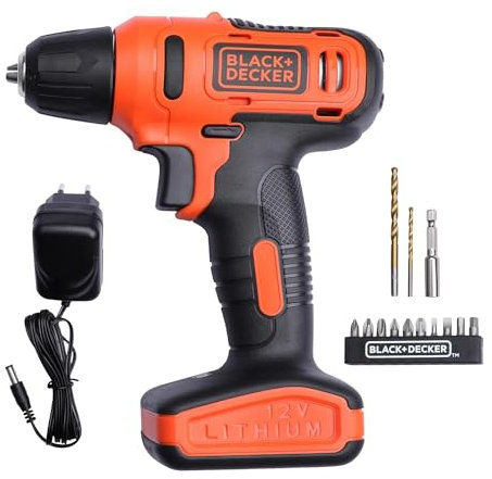 BLACK+DECKER LD12SP-IN - Trapano reversibile a velocità variabile agli ioni di litio, 12 V, 10 mm, con 10 cacciaviti e 2 punte per trapano