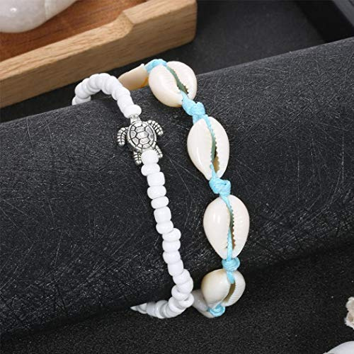 Yienate Strand-Fußkettchen, schlichtes Schildkröten-Muschel-Fußkettchen-Set, Fußschmuck für Frauen und Mädchen