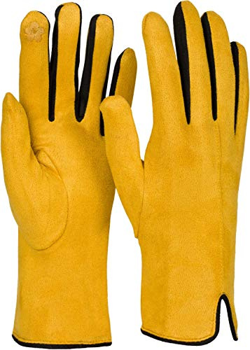 styleBREAKER Damen Touchscreen Handschuhe Farbkontrast | Leitfähige Fasern am Zeigefinger für Displays, weiches Fleece-Innenfutter, extrem elastische Passform für 16-21 cm Hand.