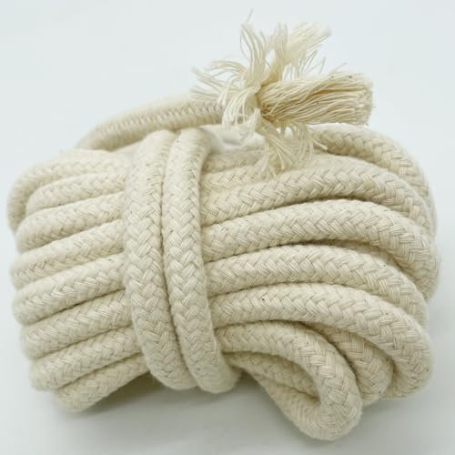 Jukway Soft 8mm Natural Cotton Rope, 5m/16ft Cotton Cord Cored Braided Rope Thick Multipurpose for Sewing Bundling Arts Crafts DIY Decoration - Raw White (5m)