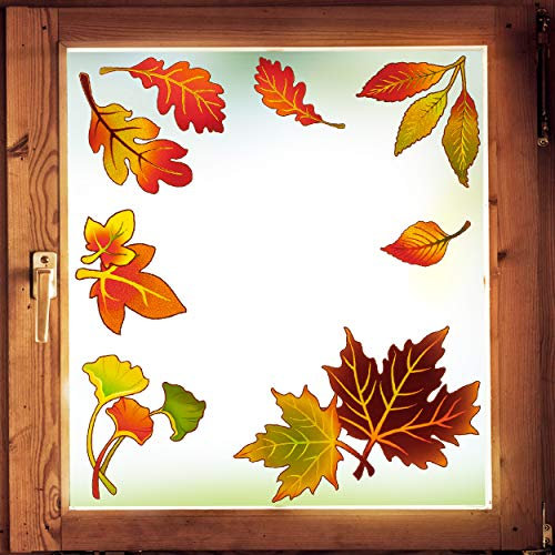 alles-meine.de GmbH Fensterbilder Motivwahl 3 * 8 TLG. Set - Bunte Herbst Laub Blätter - statisch haftend - selbstklebend + wiederverwendbar - Set Sticker Fenstersticker Aufkl..