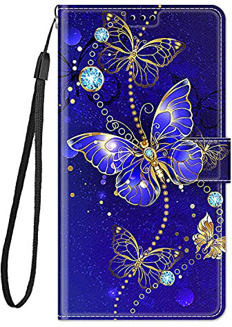 Hülle Leder für Samsung Galaxy J5 2016 Handyhülle, Niedliches Muster Klapphülle Lederhülle mit [360 Grad Stoßfest] [Kartenfachr] Schutzhülle Klappbar Flip Case Cover - Lila Schmetterling