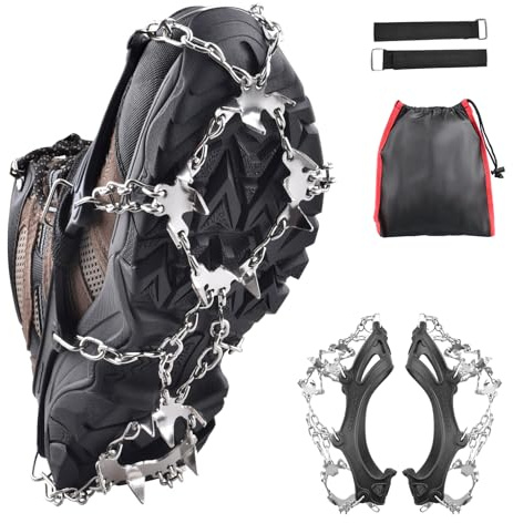 TRIWONDER Steigeisen für Bergschuhe, mit 18/19 Zähnen, Schuhkrallen, Edelstahl Schneeketten, Anti Rutsch Spikes für Wandern EIS Schnee (Schwarz - 19 Zähnen, M (EUR 36-40))