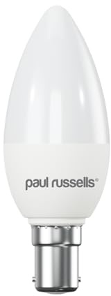 paul russells LED Light Small Bayonet Cap B15, 60watt Equivalent, 6.5W 806LM LED Bulbs, 6500K Bright Daylight, Frosted C35 SBC Candle Energy Saving Non-Dimmable Chandelier Lightbulbs, Pack of 1