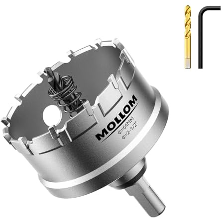 Mollom 2-1/2 (64mm) Heavy Duty Carbide Hole Saw with 2 Pilot Bits | Industrial-grade Hole Cutters for cutting Stainless Steel,Mild Steel, Iron,Copper,Brass,Aluminum,Plastic