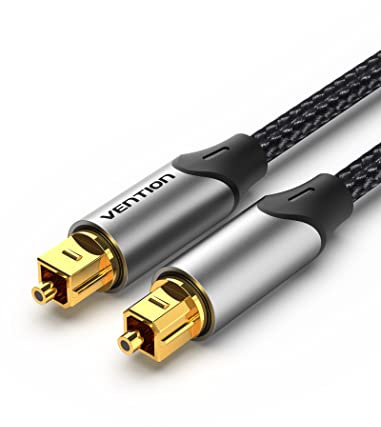 VENTION Optisches Kabel Toslink-Kabel 2m, Optisches digitales Audiokabel S/PDIF - Geflochten, Vergoldet, Aluminiumhülle Lichtleiterkabel Für Soundbar, Stereoanlage, Heimkino, PS4, Xbox usw.(Grau)