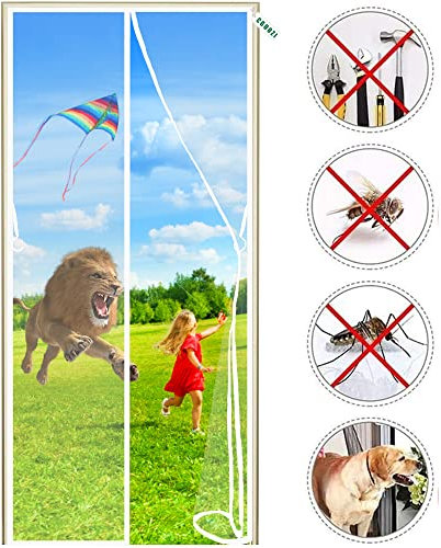 Zanzariera Magnetica per Porta 105 x 270 cm Chiusura Automatica Tenda Zanzariera a Strisce Anti Zanzare Insetti per Porte Finestre Balcone Soggiorno Bianco