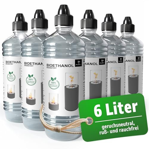 Monster24 6 x 1L flüssiges hochwertiges Bioethanol für Ethanol Kamin Tischkamin Tischfeuer Standkamin Terassenkamin Dekokamin Dekofeuer Bio Ethanol Indoor Outdoor - geprüfte Qualität EU-Herstellung