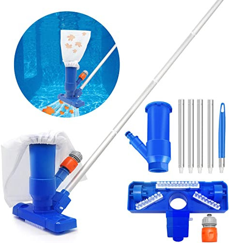 Herbst Aspirapolvere per Piscina Kit, Pulizia Piscina con Spazzola e Asta in Alluminio di Rimovibile, Aspiratore per Piscina con Sacco per Foglie per Pulire il Fondo Della Piscina,Fontana di In basso
