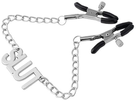 Bondage Masters Nipple Clamps with Connecting Chain, Slut