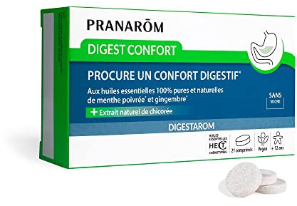 PRANARÔM - Digestarom - Digest Confort - Confort Digestif - Huile Essentielle bio De Menthe Poivrée Et Gingembre 100% Pure Et Naturelle - Extrait Naturel de Chicorée - Vegan - 21 Comprimés