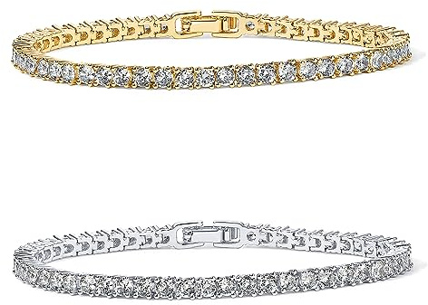 PAVOI Tennis Bracelets for Women - 14K Yellow Gold and Rhodium Plated 3mm Cubic Zirconia Classic Gold Tennis Bracelets for Women and Men - Trendy Mixed Metals CZ Jewelry Gifts - Size 7 Inches