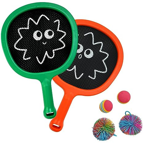 Smartwo Badminton Schläger Set für Kinder Anfänger, leichte Tennisschläger, Pool Strand Outdoor Spiele für Mädchen Jungen, Kinder Ballspiele Draußen, inkl. 2 Schwammbälle 2 Stringbälle (Smile Face)